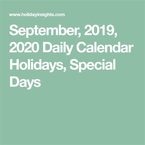 September 2019 2020 Daily Calendar Holidays Special Days Holiday