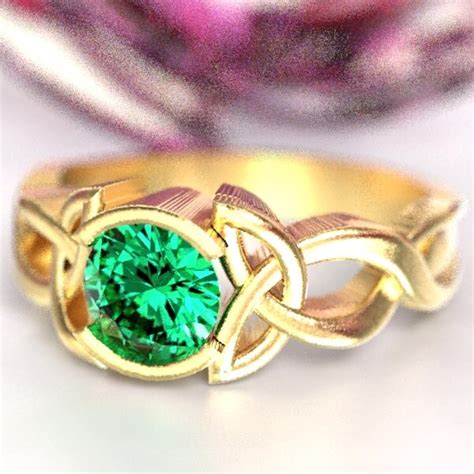 Celtic Emerald Engagement Ring With Trinity Knot Design In 10k