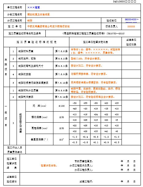 隧道工程分部工程验收表格（带填写说明） 路桥工程表格 筑龙路桥市政论坛