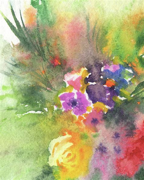 Abstract Colorful Flowers Bright Vivid Floral Watercolor Splash