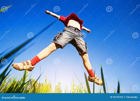 Boy Jumping Against The Blue Sky Stock Image Image Of Jump Carefree