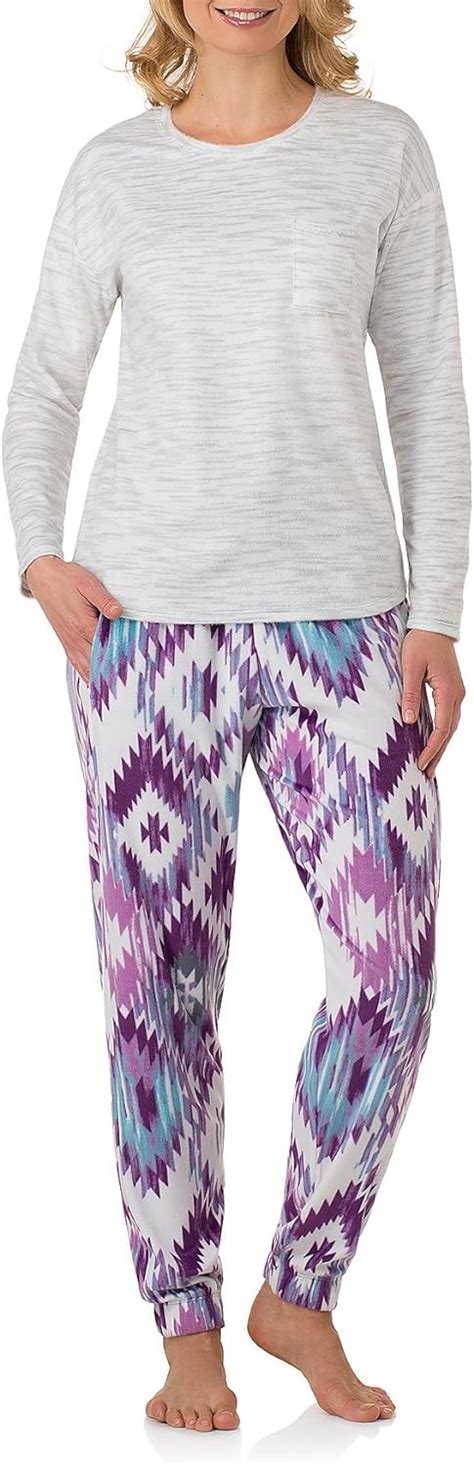 Cuddl Duds Womens Micro Fleece Pajama Set Ivory Purple X Large At