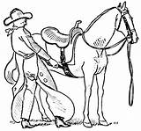 Coloring Saddle Horse Cowgirl Putting Cowboy Horseback Saddles Onto Put 560px 33kb sketch template
