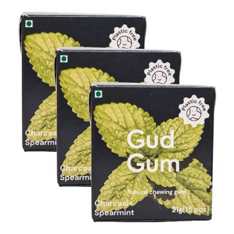 Gud Gum Natural Plastic Free Chewing Gum Charcoal Mint 21g X 3