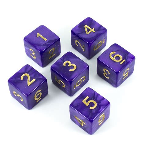 Paladin Roleplaying Purple D6 Dice Pearl Effect Set Of Six Gold I
