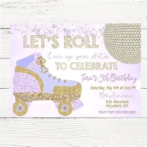 Roller Skating Birthday Party Invitation Skate Party Purple