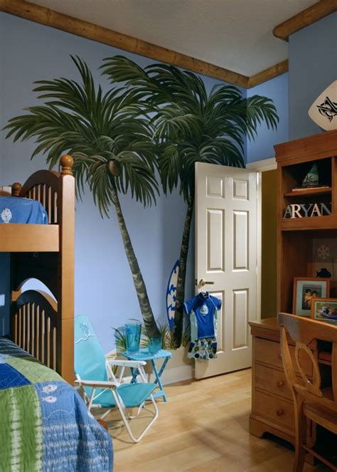 Little boys room ideas is certain design you intend on creating in a bedroom. Surf Bedroom. I like the blue walls & wood trim. Tree is ...