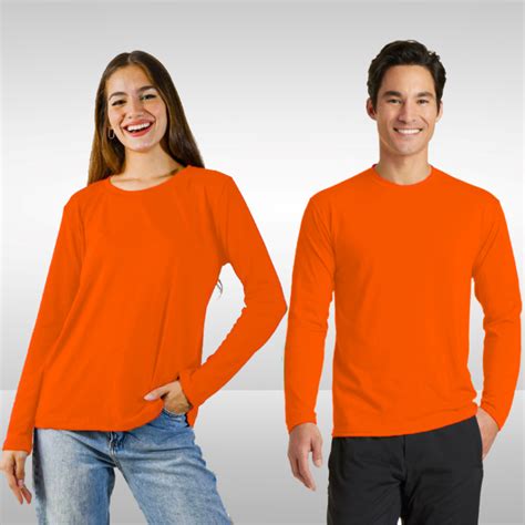 Jual Baju Kaos Lengan Panjang Warna Orange Polos O Neck Unisex Bahan