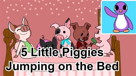 Five little puppies jumping on the bed, one fell off and bumped his head, momma called. 5 Little Piggies Jumping on the Bed - Bright New Day Productions - YouTube