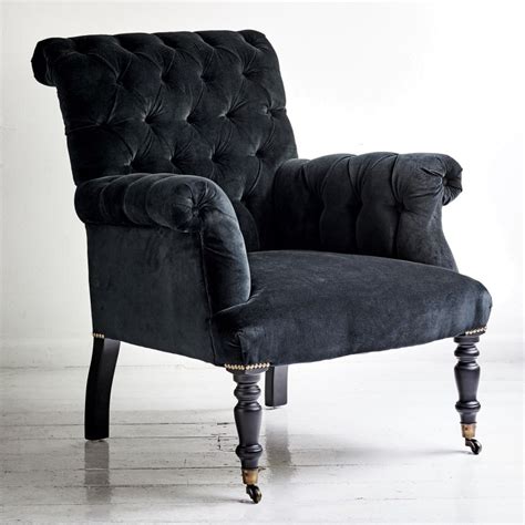 Hurley Tufted Fabric Armchair Black Velvet