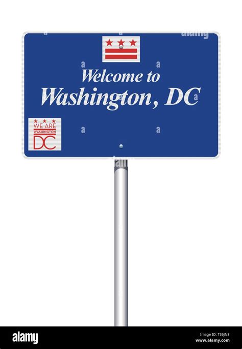 Vector Illustration Of The Welcome To Washington Dc Blue Road Sign