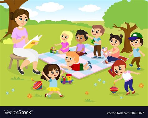 Vector Illustration Of Children S Activities At The Summer Camp Kids