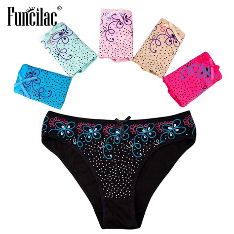 Funcilac Women Sexy Panties Cotton Underwear Cute Dots Floral Print Low
