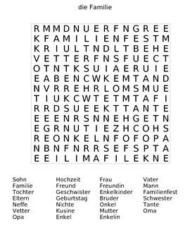 Auf dieser rätselseite befinden sich verschiedene buchstabenrätsel, die ihr kostenlos ausdrucken könnt. The Family (die Familie) German Word Search Puzzle with ...