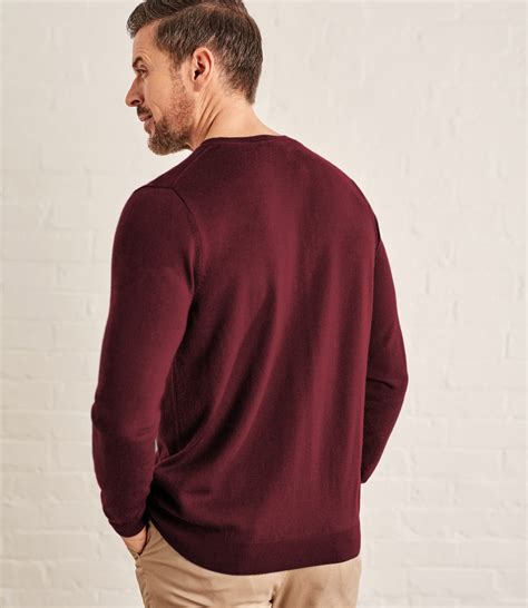 Burgundy Mens Luxurious Merino Crew Neck Jumper Woolovers Au