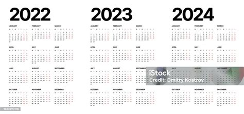 Ilustración De Calendario Para Los Años 2022 2023 Y 2024 La Semana
