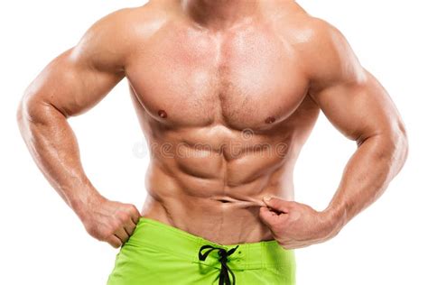 Strong Athletic Man Fitness Model Torso Showing Abdominal Muscle Stock