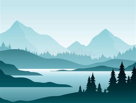 Forest Foggy Landscape Flat Vector Illustration Nature Scenery With