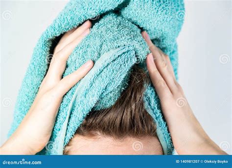 Female Drying Her Hair With Towel Stock Image Image Of Awareness