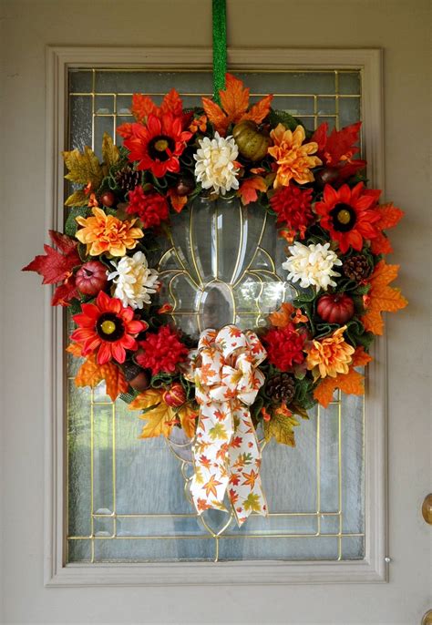 Large Floral Fall Wreath For Front Door Farmhouse Wreath Etsy Fall