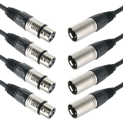 4 Pack Of 15m Balanced Microphone Cables Xlr Male To Female Mic Lead