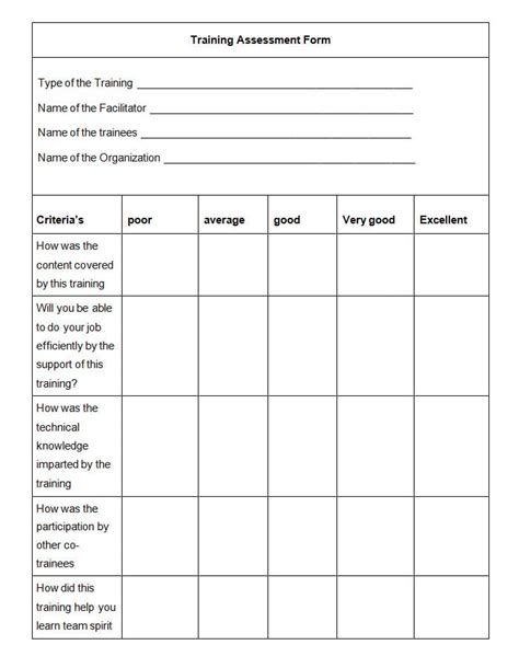 Training Assessment Form Free And Premium Templates
