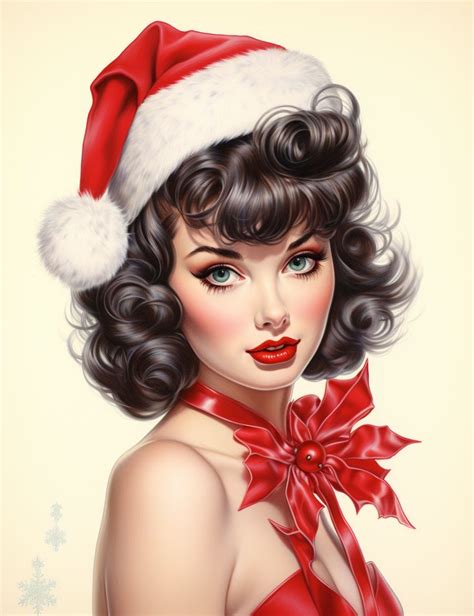 A Painting Of A Woman Wearing A Santa Hat