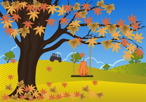 Autumn Drawing Design With Falling Leaves On Field Vectors Graphic Art