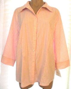 New Croft Barrow Stretch Xl Pink White Striped Sleeve Button Up Blouse Ebay