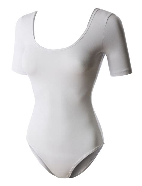 Le3no Premium Womens Classic Scoop Neck Short Sleeve Leotard Bodysuit
