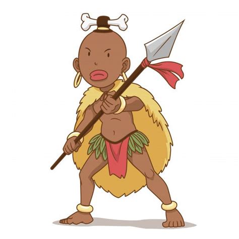 Personaje De Dibujos Animados Del Hombre Indígena De áfrica Con Lanza Vector Premium Diseño