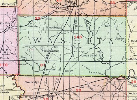Washita County Oklahoma 1911 Map Rand Mcnally Cordell Sentenial Canute