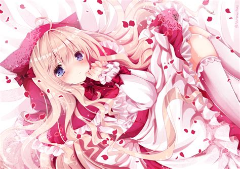 Wallpaper Anime Girl Dress Pink Hair Lying Down Shy Expression