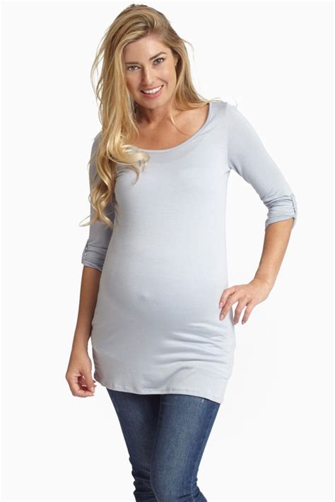 Grey 34 Sleeve Fitted Maternity Top Maternity Tops Tops Trendy Maternity Outfits