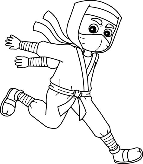 Ninja Running Isolated Coloring Page For Kids 36325291 Vector Art At