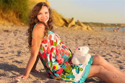 Pregnant Cute Beach Stock Photo Colourbox
