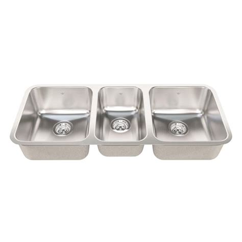 Triple bowl kitchen has three bowls, two larger bowls on the sides and one smaller bowl in the centre for the garbage disposal. Kindred Steel Queen Undermount 42-in x 17.75-in Stainless ...