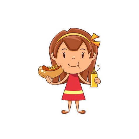 Clip Art Of A Girl Eating Hot Dog Illustrations Royalty Free Vector
