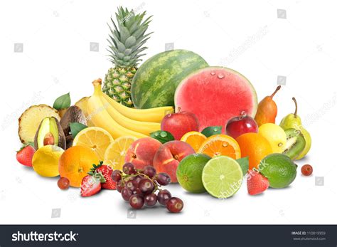 Variety Different Fruit Objects Isolated On Stock Photo 110019959