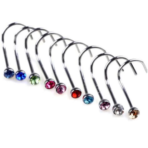Pcs Lot Stainless Steel Rainbow Crystal Rhinestone Nose Ring Nose