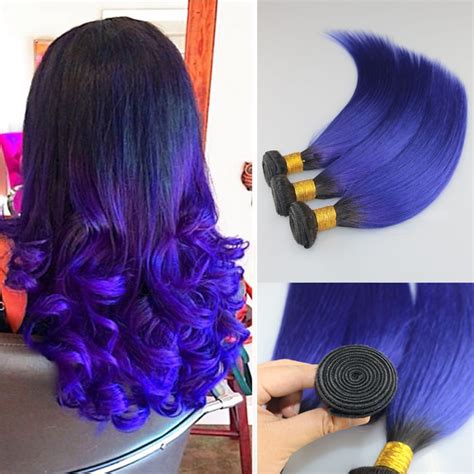 2020 popular 1 trends in hair extensions & wigs with human hair weave with ombre and 1. 7A Brazilian Ombre Straight Blue Purple Hair Extensions 1B ...