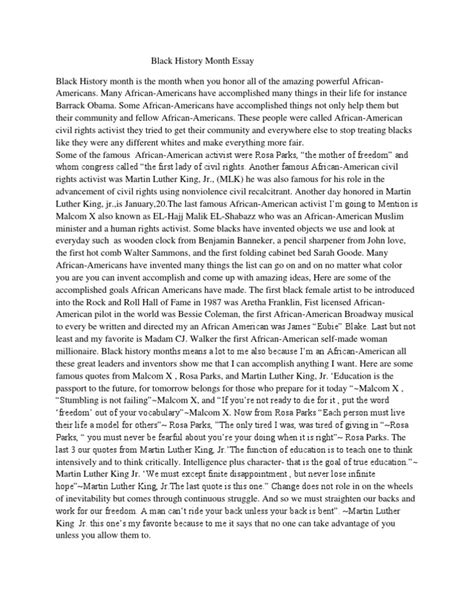 Black History Month Essay African American History Martin Luther
