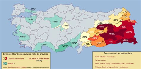 Estimated Kurdish Population Percentages By Province In Turkey Map United Nations
