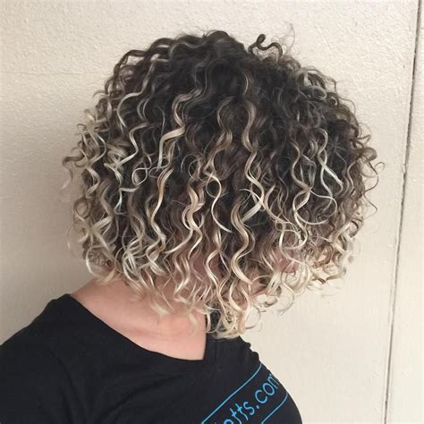 Curly Bob With Blonde Balayage Highlights Short Permed Hair Ombre
