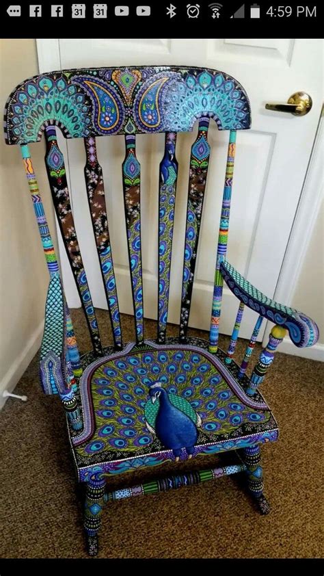 Now to decorate your room, you can try to use several fabrics with peacock pattern. Hand painted peacock rocking chair | Painted rocking ...