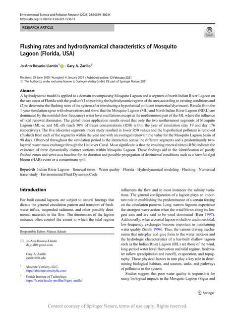 Flushing Rates And Hydrodynamical Characteristics Of Mosquito Lagoon