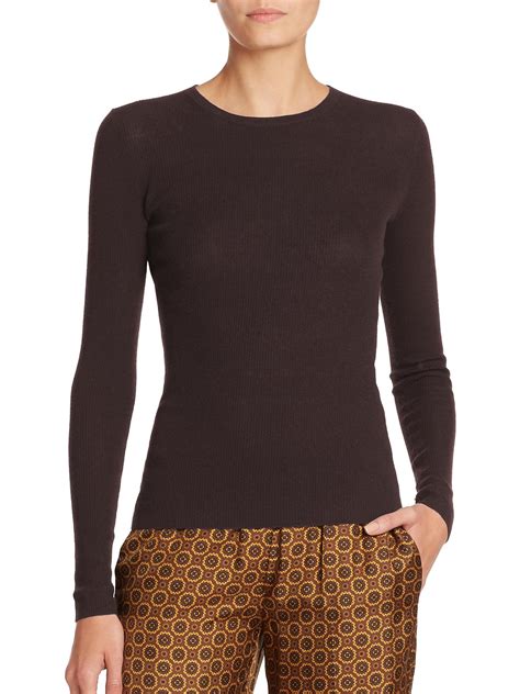 Michael Kors Featherweight Ribbed Cashmere Sweater In Brown Lyst