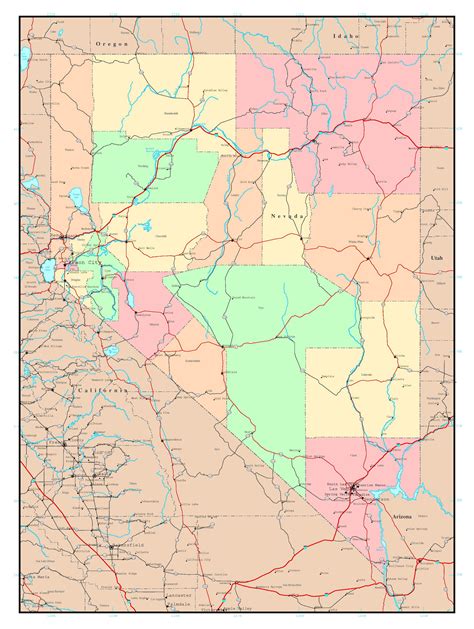 Laminated Map Large Detailed Administrative Map Of Nevada State With