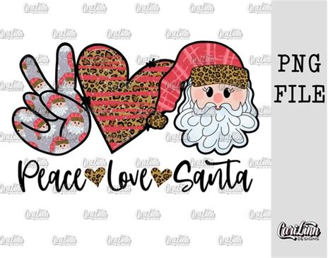 Peace Love Santa Hand Drawn Original Design Santa Etsy