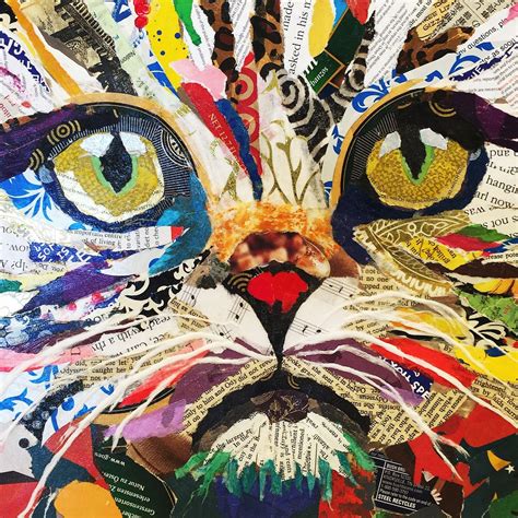 Cat Close Up Torn Paper Collage By Karla Schuster Collage Art